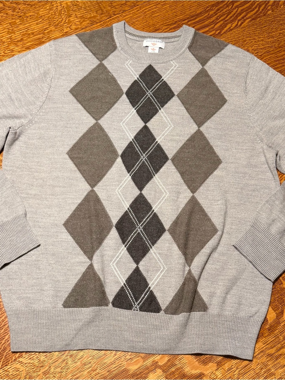 Dockers Gray Argyle Crewneck Sweater